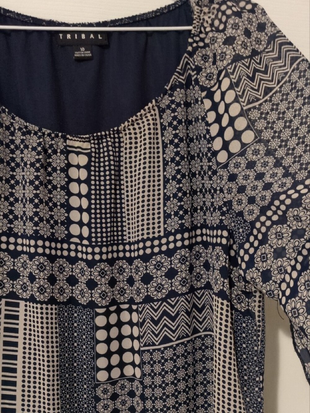 Tribal Navy and White Geometric Print Tunic - Picture 5 of 12